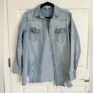 Longline Distressed Denim Jacket